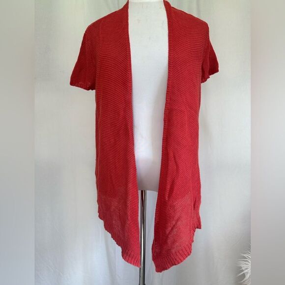 Eileen Fisher Y2K Open Cardigan Sweater Vest 100% Linen Rust Orange M - Picture 3 of 9